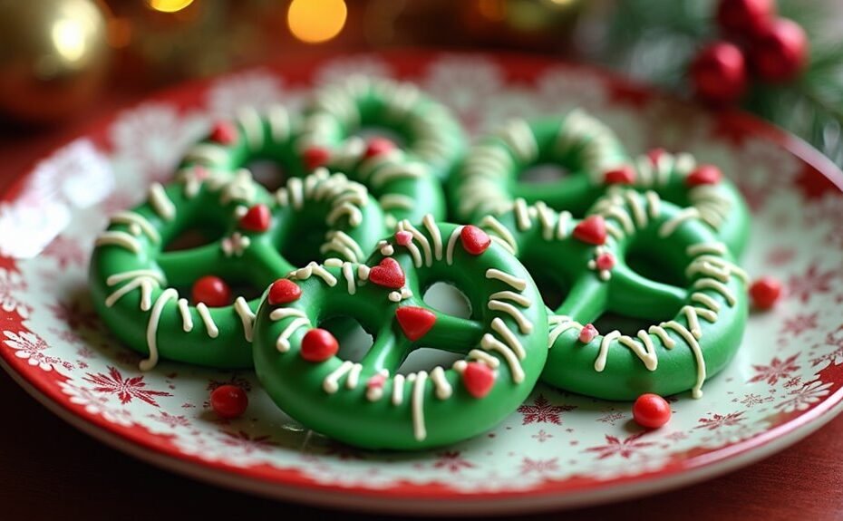 grinch themed holiday pretzels