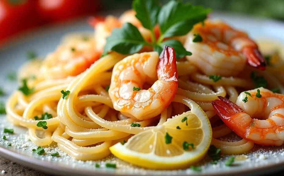 garlic buttery shrimp with pasta