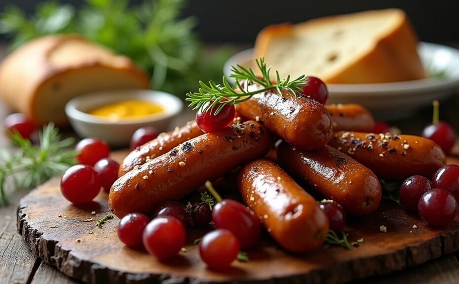 savory sausage and succulent grapes