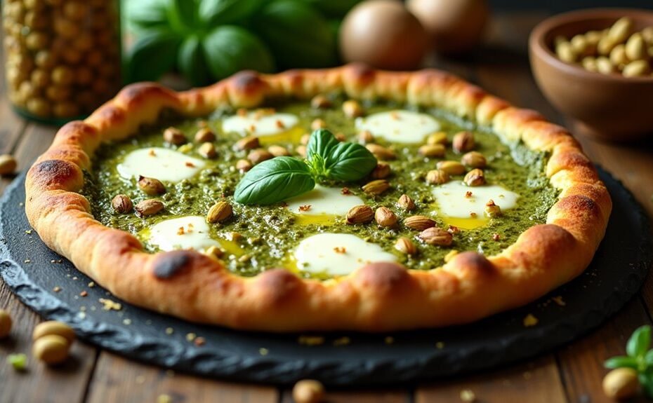 nut based green sauce pizza