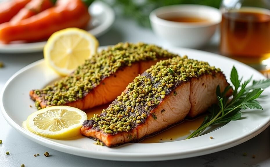 savory crispy nutty salmon dish