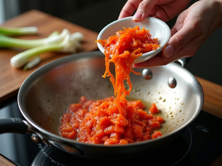 add kimchi to pan