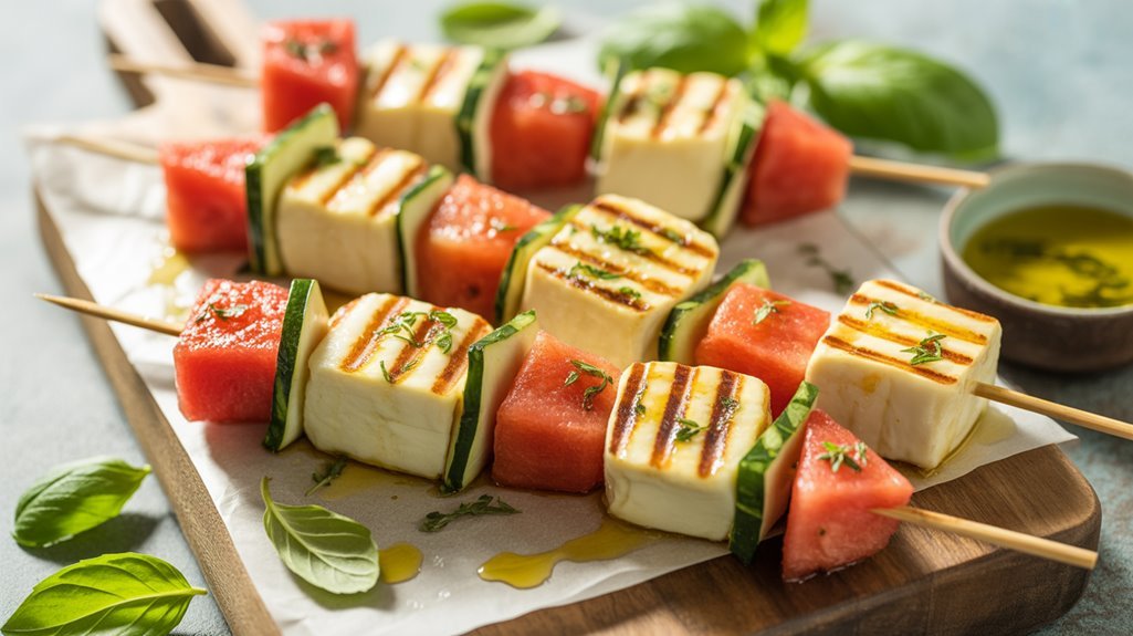 grilled halloumi watermelon skewers