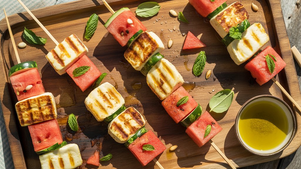 grilled halloumi watermelon skewers