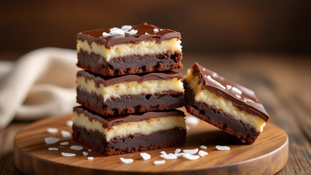 triple layered chocolate coconut brownies